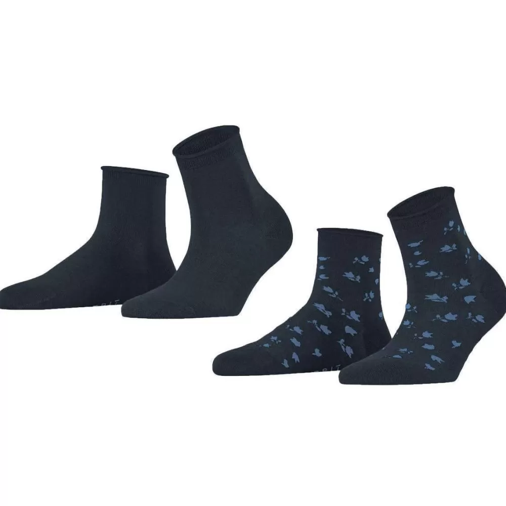 Esprit Women's Socks^Navy Mini Flower 2 Pack Socks
