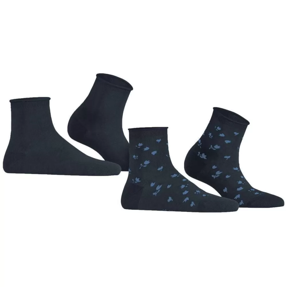 Esprit Women's Socks^Navy Mini Flower 2 Pack Socks