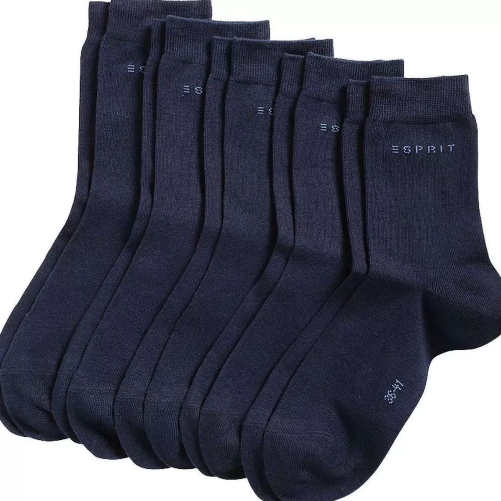 Esprit Women's Socks^Navy Soild Basic Mid-Calf 5 Pack Socks