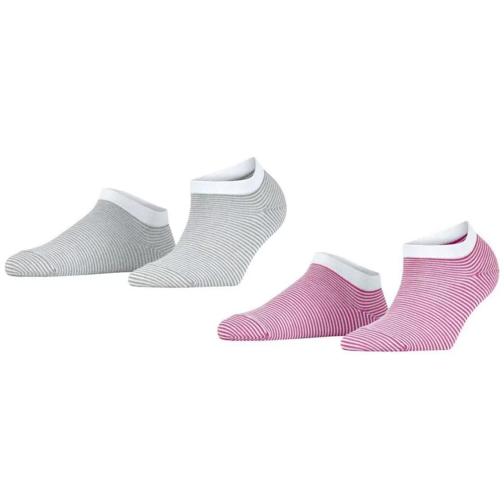 Esprit Women's Socks^Pink Allover Stripe 2 Pack Sneaker Socks
