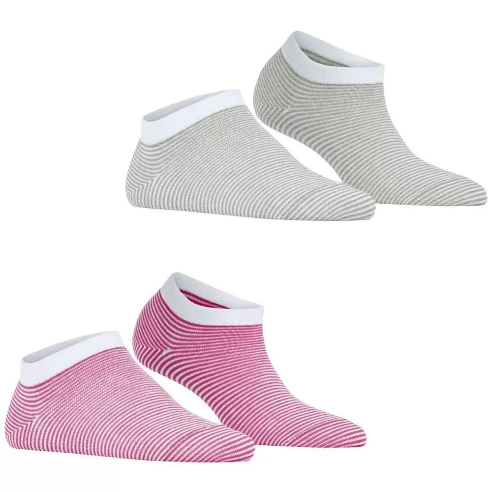 Esprit Women's Socks^Pink Allover Stripe 2 Pack Sneaker Socks