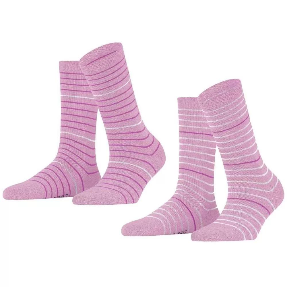 Esprit Women's Socks^Pink Fine Stripe 2 Pack Socks