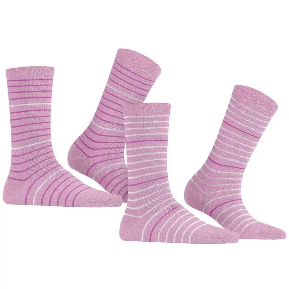 Esprit Women's Socks^Pink Fine Stripe 2 Pack Socks