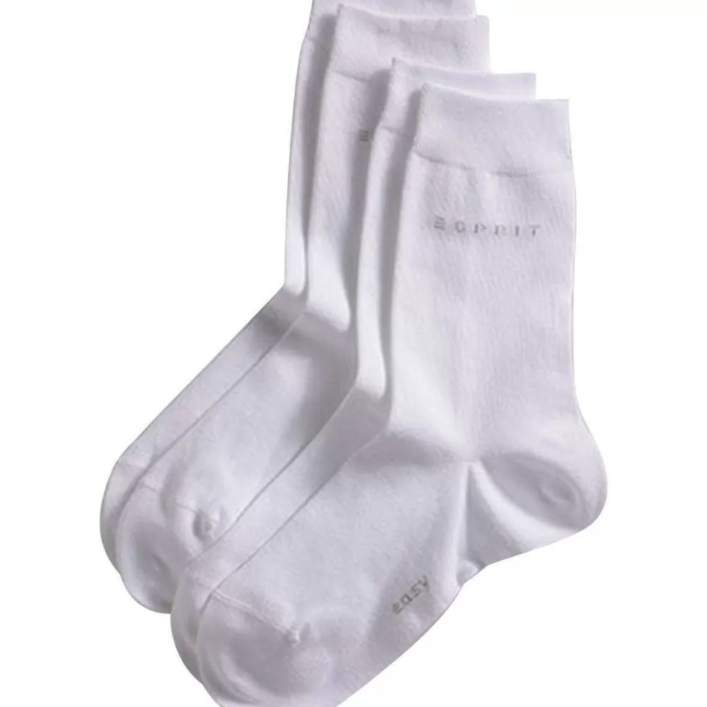 Esprit Women's Socks^White Basic Easy 2 Pack Mid-Calf Socks