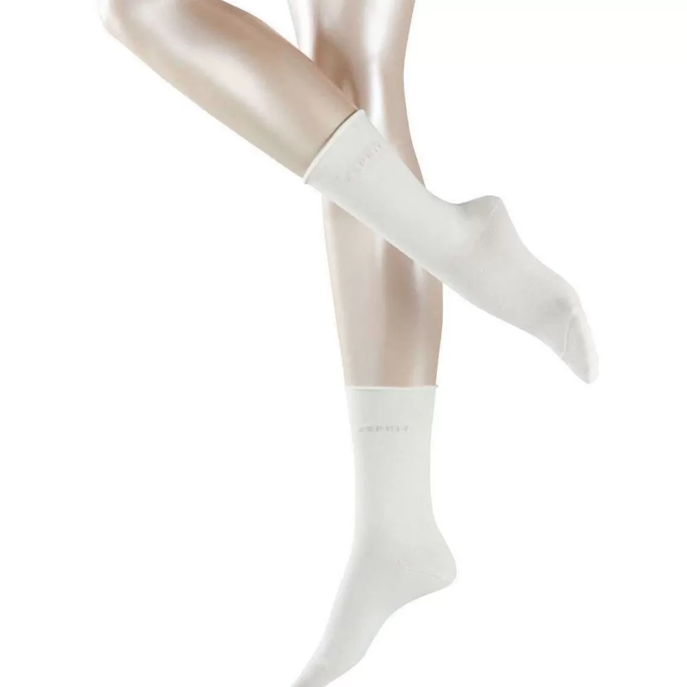 Esprit Women's Socks^White Basic Pure 2 Pack Socks
