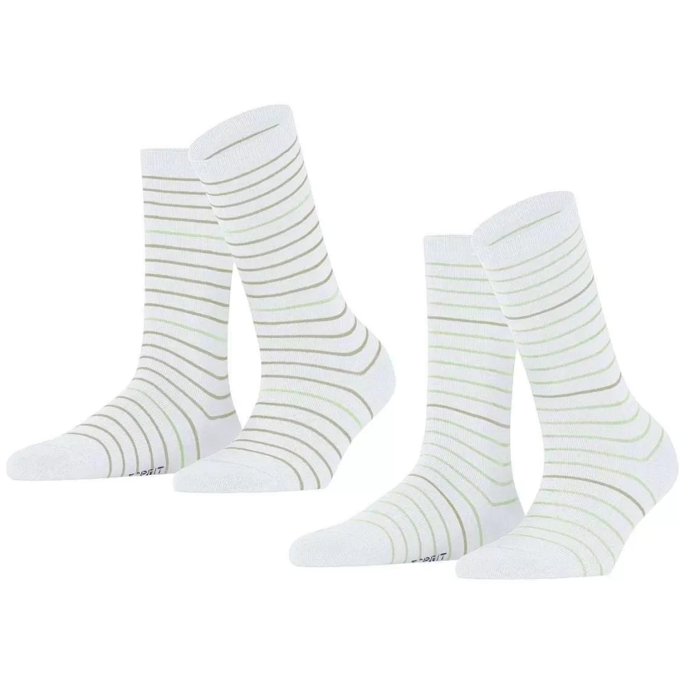 Esprit Women's Socks^White Fine Stripe 2 Pack Socks