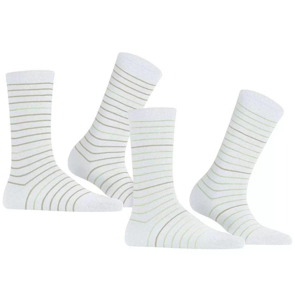 Esprit Women's Socks^White Fine Stripe 2 Pack Socks