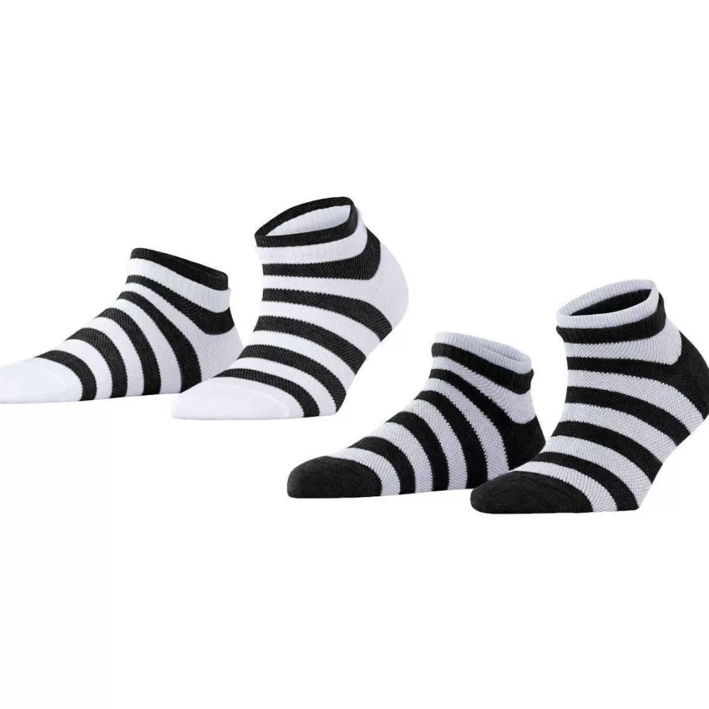 Esprit Women's Socks^White Mesh Stripe 2 Pack Sneaker Socks