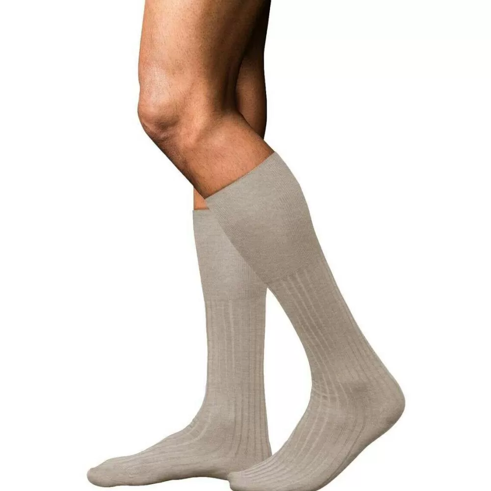 Falke Men's Socks^Beige No 13 Finest Piuma Cotton Knee High Socks