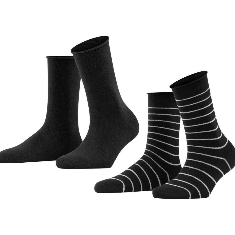 Falke Women's Socks^Black Happy Stripe 2 Pack Socks