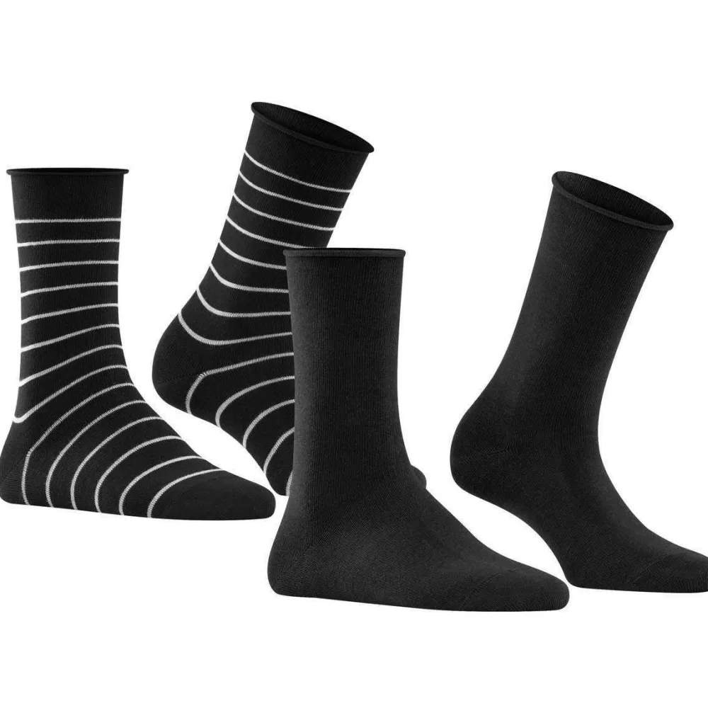Falke Women's Socks^Black Happy Stripe 2 Pack Socks