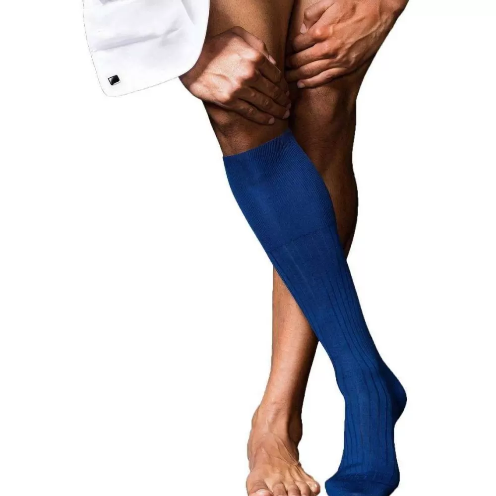 Falke Men's Socks^Blue No13 Finest Piuma Cotton Knee High Socks