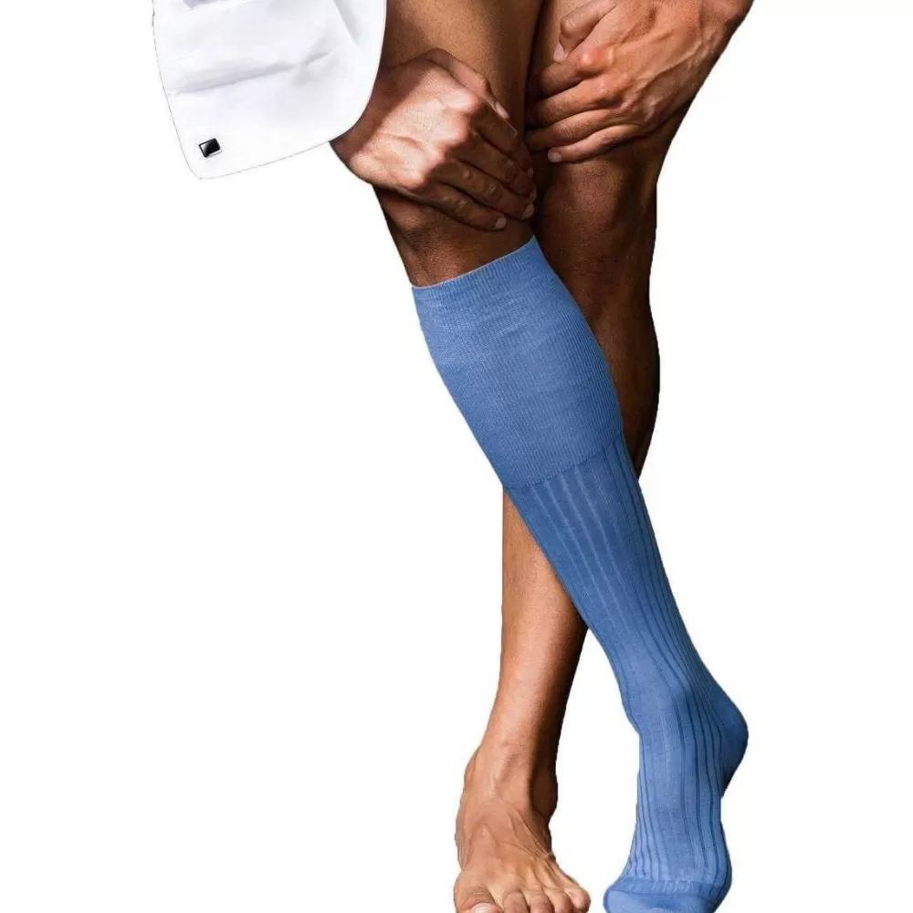 Falke Men's Socks^Blue No13 Finest Piuma Cotton Knee High Socks