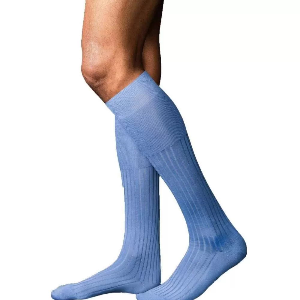 Falke Men's Socks^Blue No13 Finest Piuma Cotton Knee High Socks
