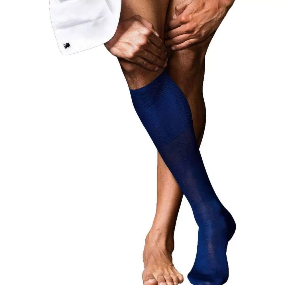 Falke Men's Socks^Blue No9 Pure Fil D'Ecosse Smooth Flat Knit Knee High Socks