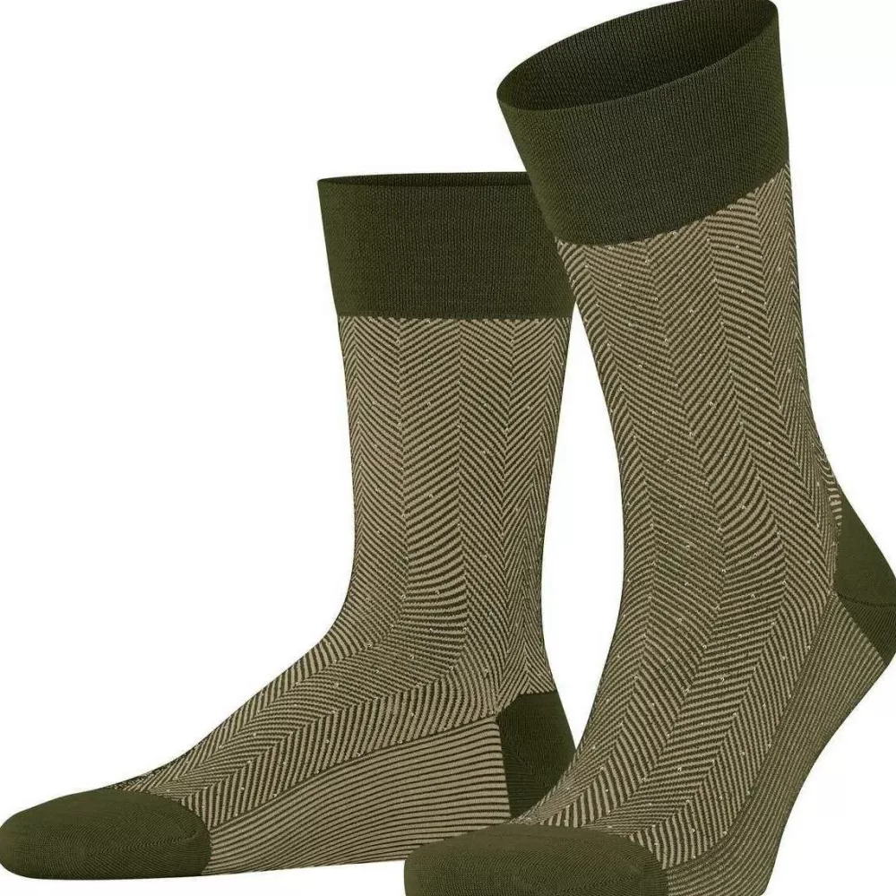 Falke Men's Socks^Green Sensitive Herringbone Socks