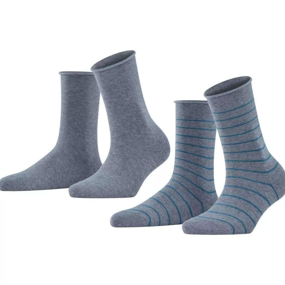 Falke Women's Socks^Grey Happy Stripe 2 Pack Socks