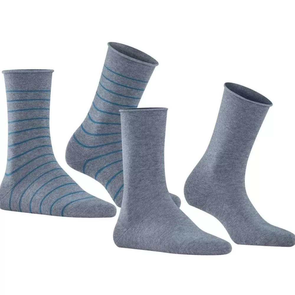 Falke Women's Socks^Grey Happy Stripe 2 Pack Socks