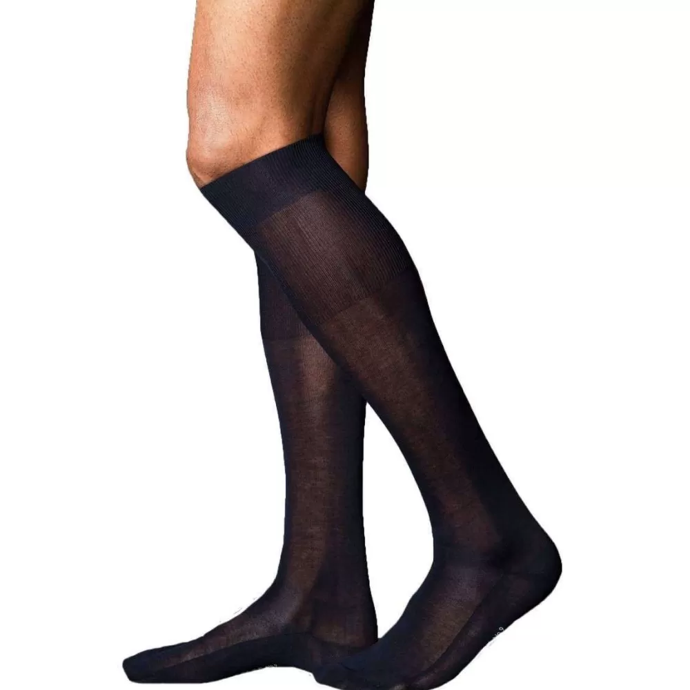 Falke Men's Socks^Navy No9 Pure Fil D'Ecosse Smooth Flat Knit Knee High Socks