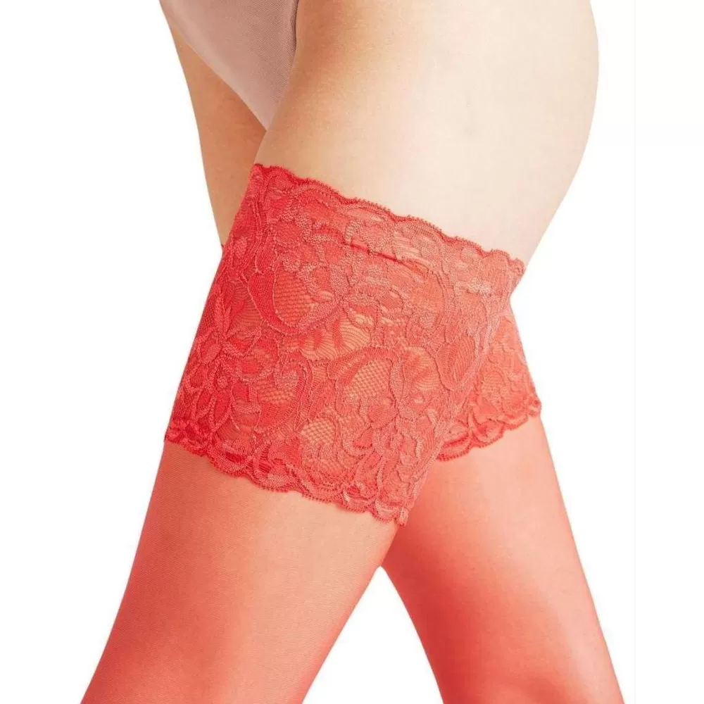 Falke Stockings^Red Seidenglatt 15 Den Stay Up Transparent Floral Stockings