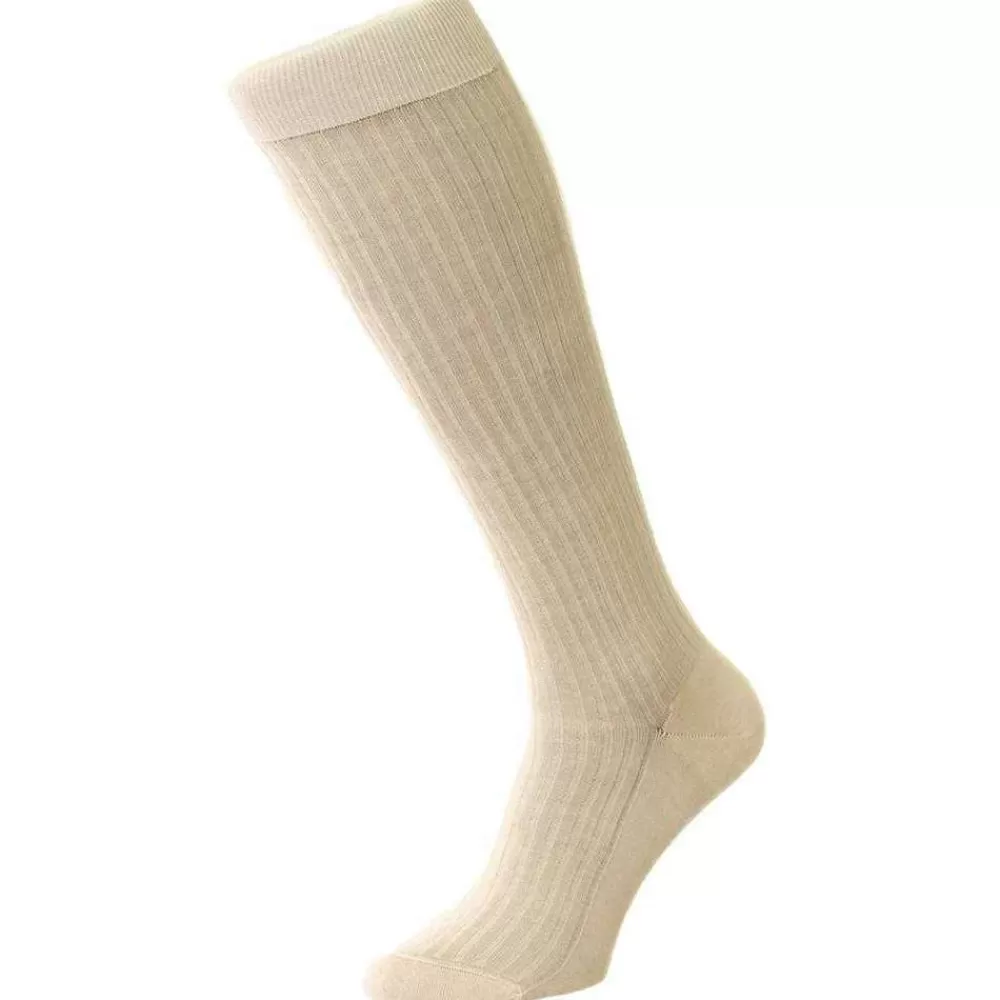 Pantherella Men's Socks^Beige Vale Cotton Lisle Over The Calf Socks