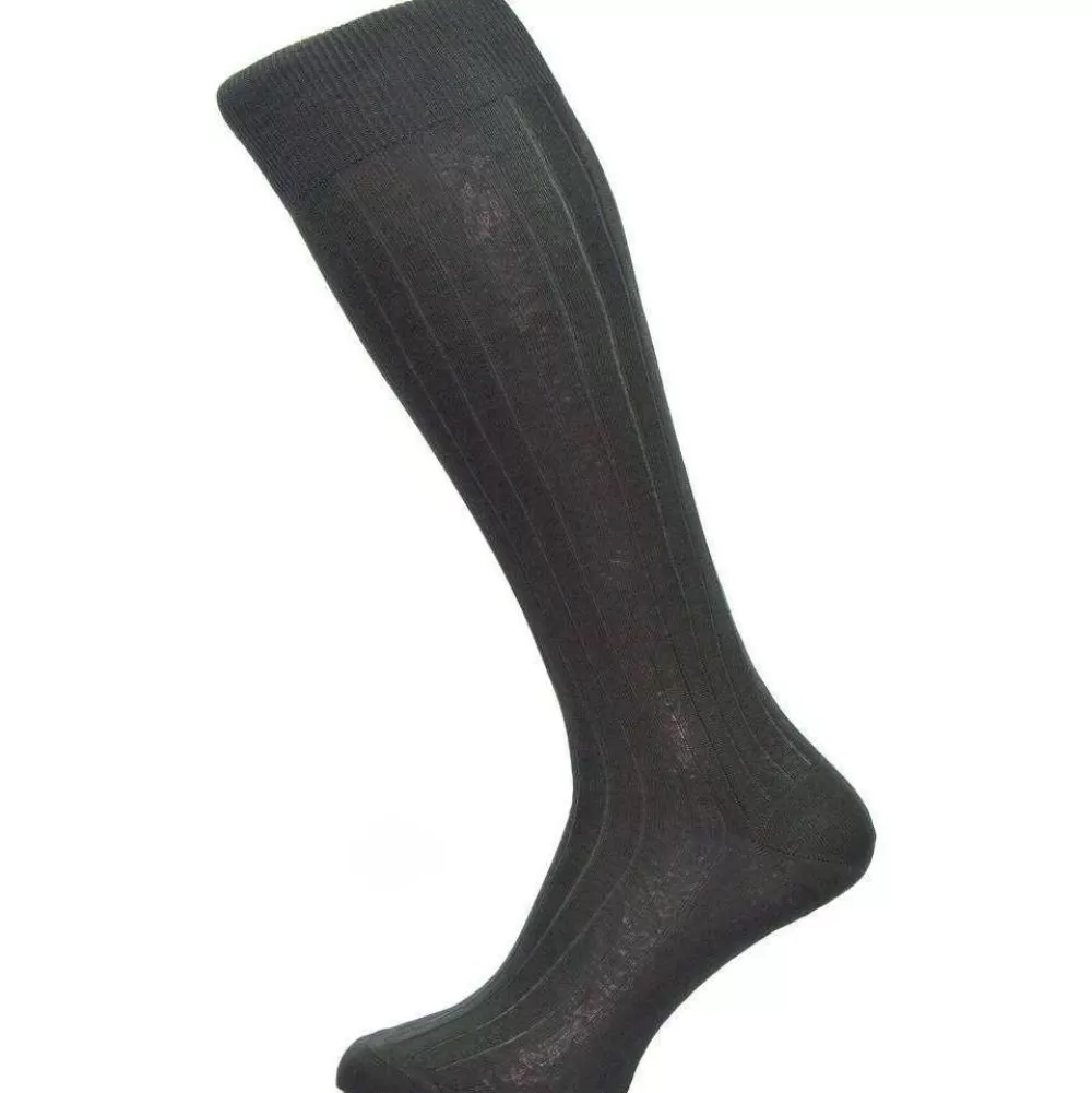 Pantherella Men's Socks^Black Asberley Rib Over The Calf Silk Socks
