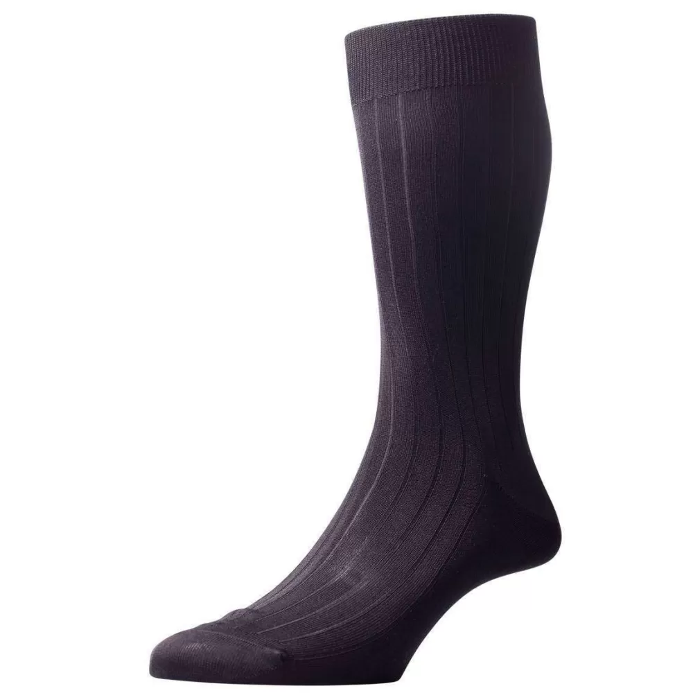 Pantherella Men's Socks^Black Asberley Rib Silk Socks