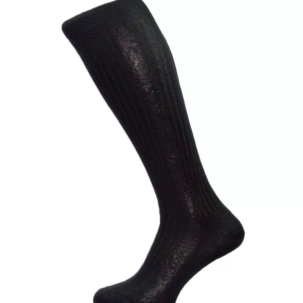 Pantherella Men's Socks^Black Baffin Rib Over The Calf Silk Socks