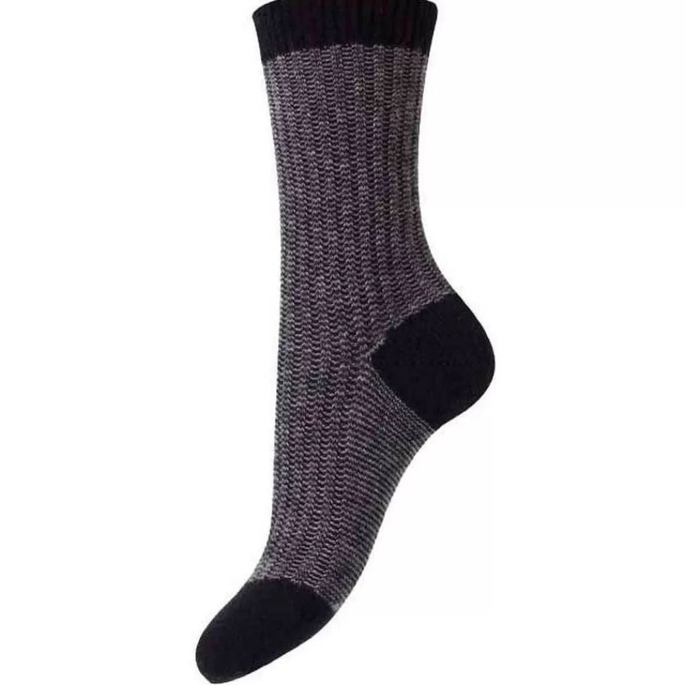 Pantherella Women's Socks^Black Iona Feeder Stripe Cashmere Socks