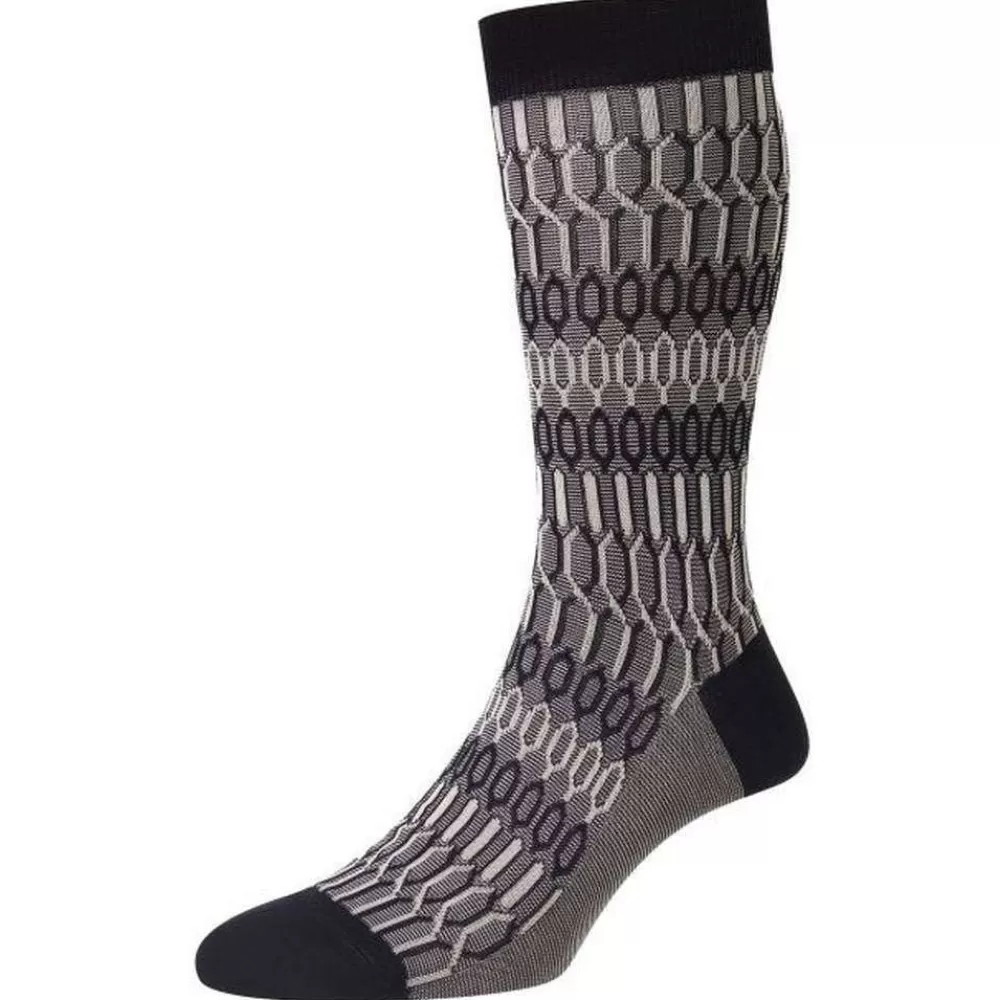 Pantherella Men's Socks^Black Islington Texture Jacquard Cotton Fil D'Ecosse Socks
