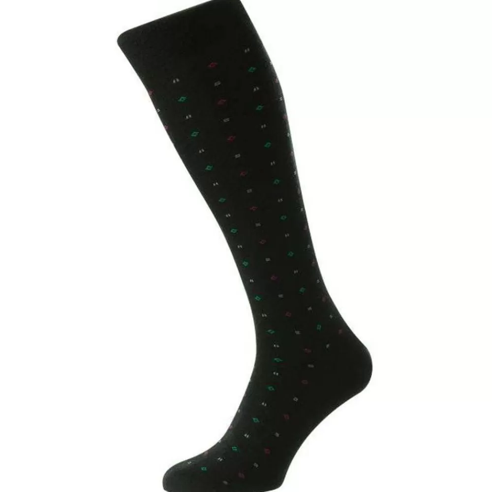 Pantherella Men's Socks^Black Lewisham Neat Motif Merino Royale Over The Calf Socks