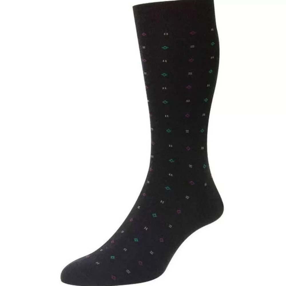 Pantherella Men's Socks^Black Lewisham Neat Motif Merino Royale Socks