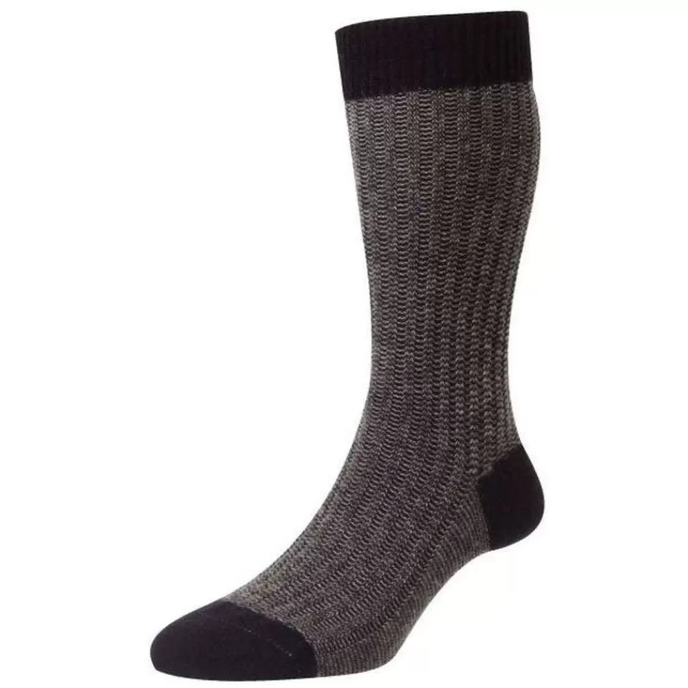 Pantherella Men's Socks^Black Moreton Feeder Stripe Cashmere Socks