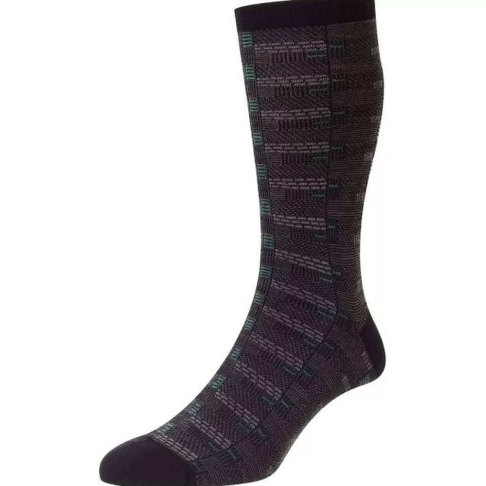 Pantherella Men's Socks^Black Newham Retro Box Jacquard Merino Wool Socks