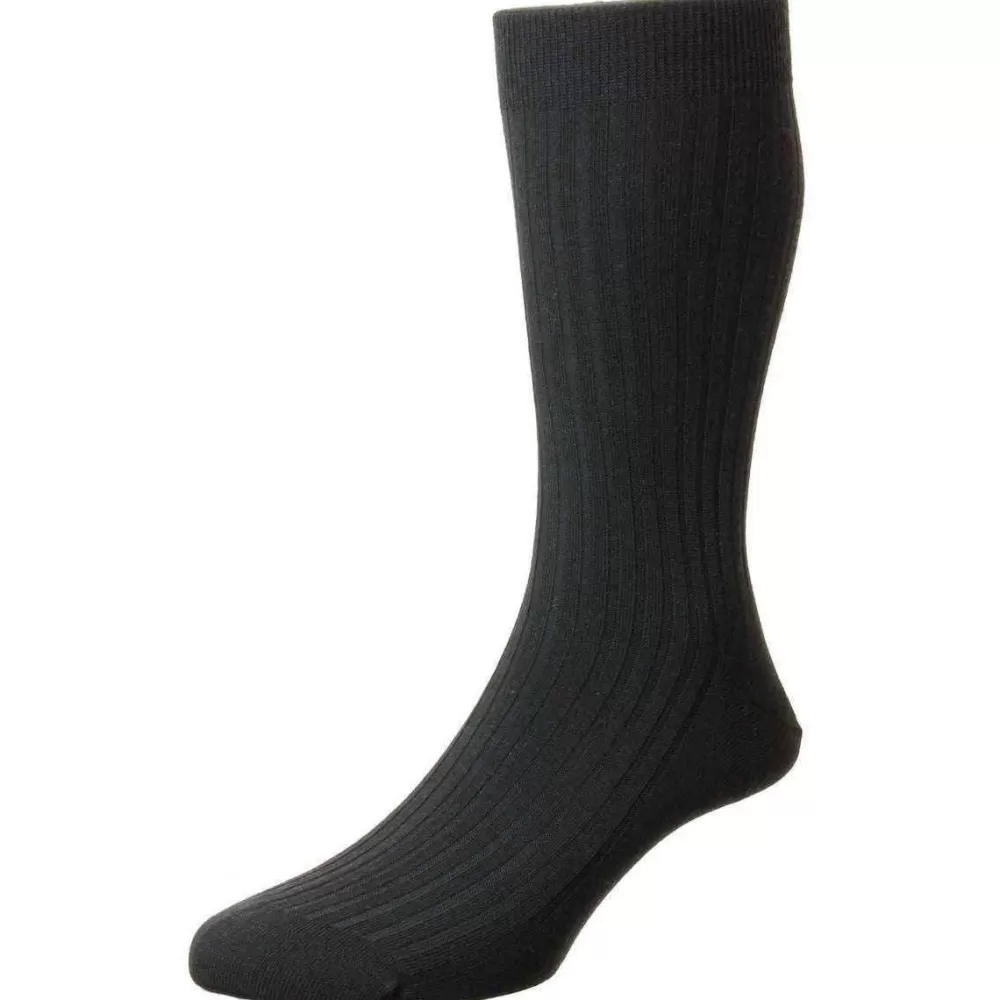 Pantherella Men's Socks^Black Rutherford Merino Royale Socks