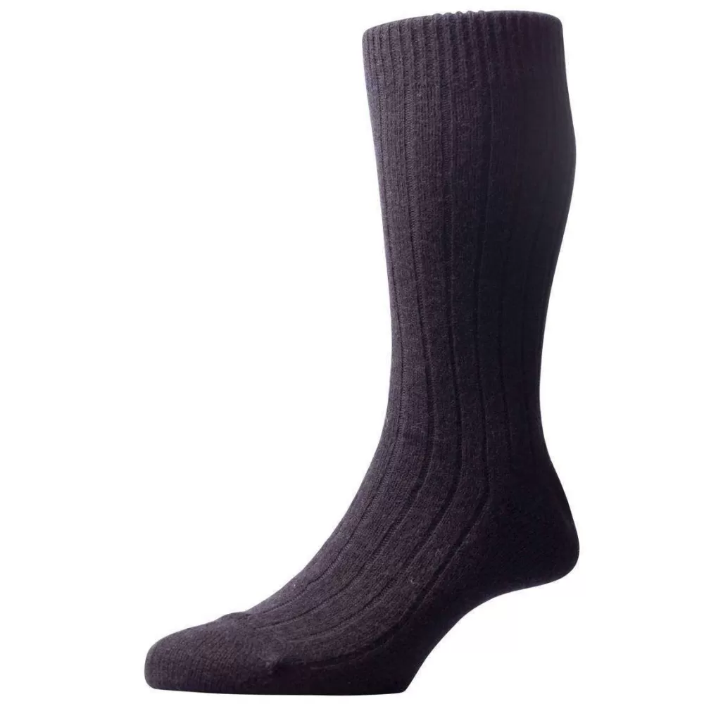 Pantherella Men's Socks^Black Waddington Rib Luxury Cashmere Socks