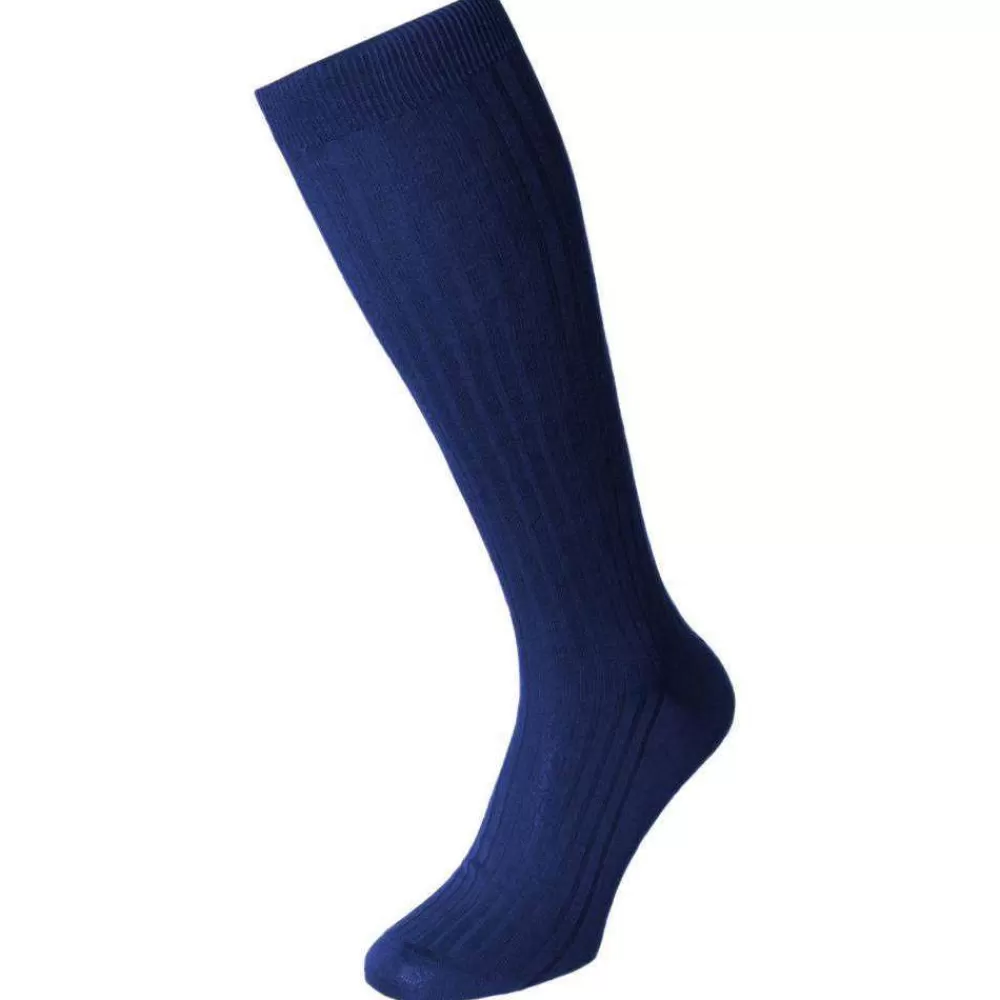 Pantherella Men's Socks^Blue Danvers Cotton Lisle Over The Calf Socks