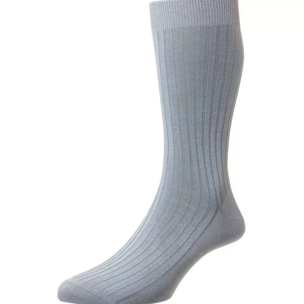 Pantherella Men's Socks^Blue Danvers Rib Cotton Lisle Socks