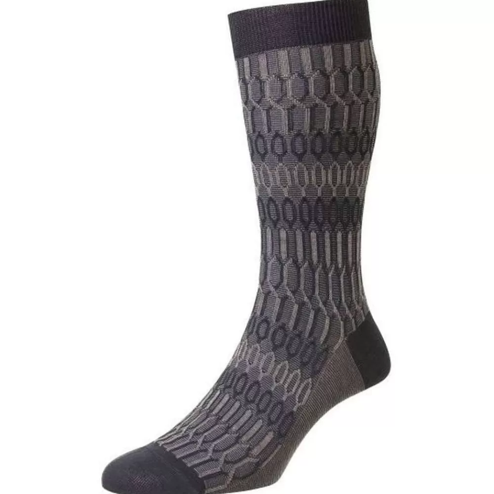 Pantherella Men's Socks^Blue Islington Texture Jacquard Cotton Fil D'Ecosse Socks