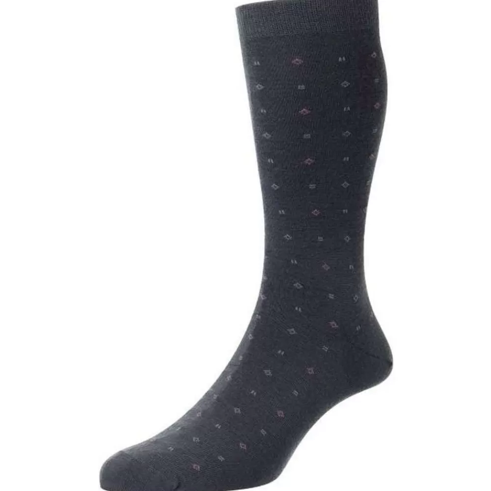 Pantherella Men's Socks^Blue Lewisham Neat Motif Merino Royale Socks