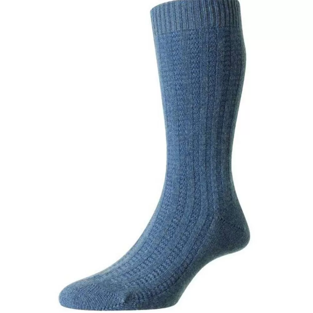 Pantherella Men's Socks^Blue Stanton Recycled Cashmere Socks