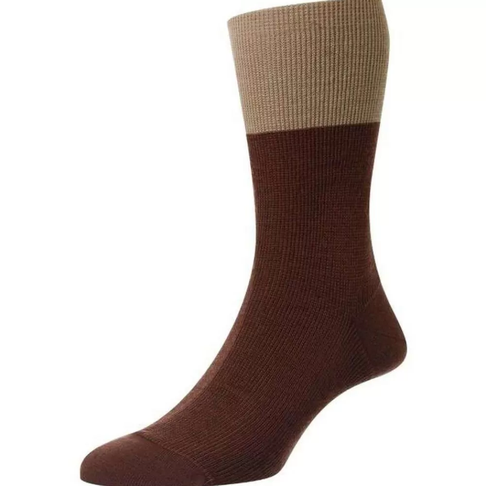 Pantherella Men's Socks^Brown Grindon Semi Plain Merino Wool Socks