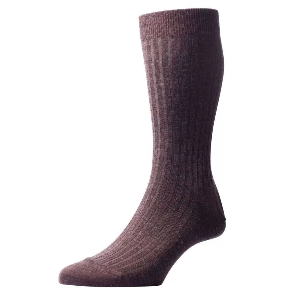 Pantherella Men's Socks^Brown Laburnum Rib Merino Wool Socks
