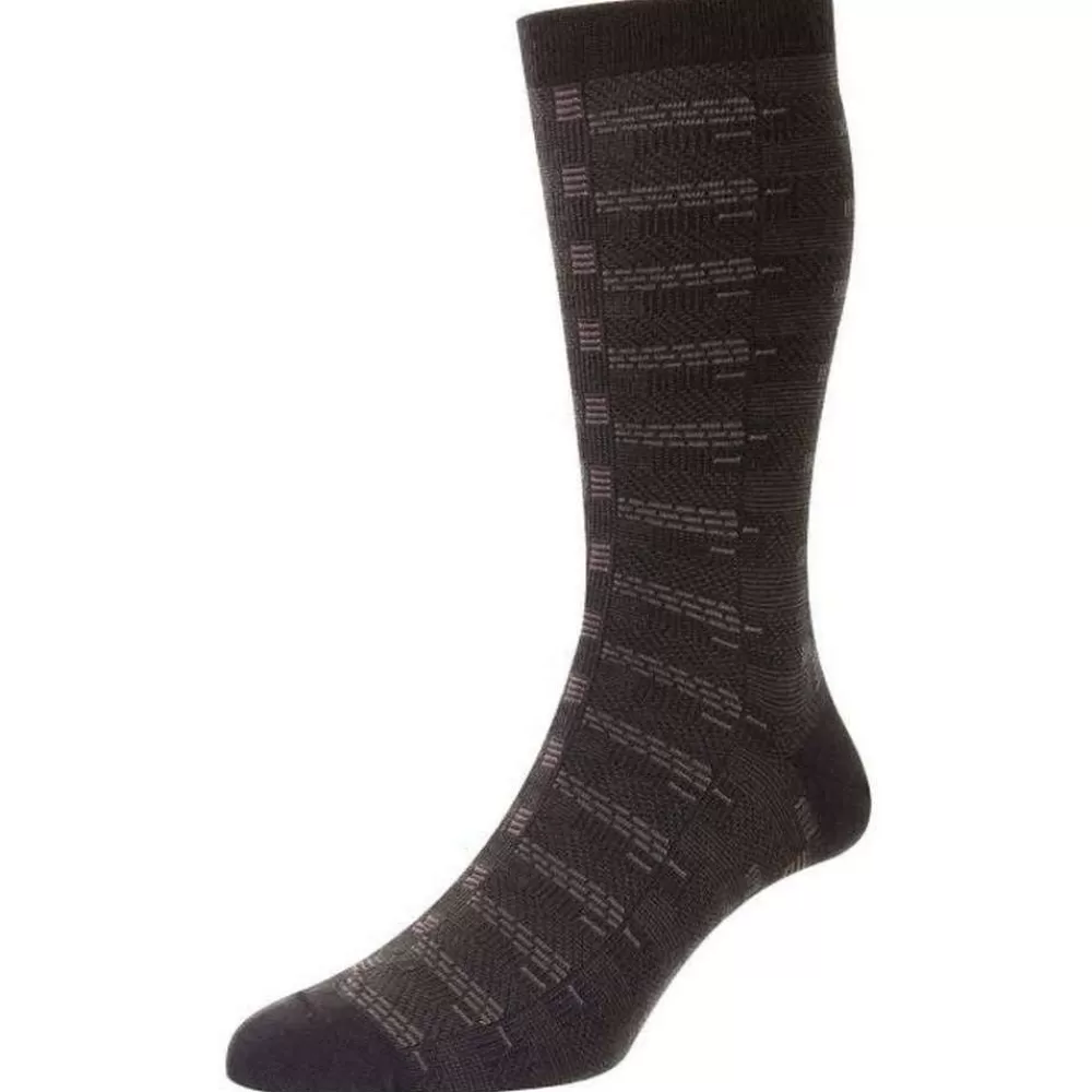 Pantherella Men's Socks^Brown Newham Retro Box Jacquard Merino Wool Socks