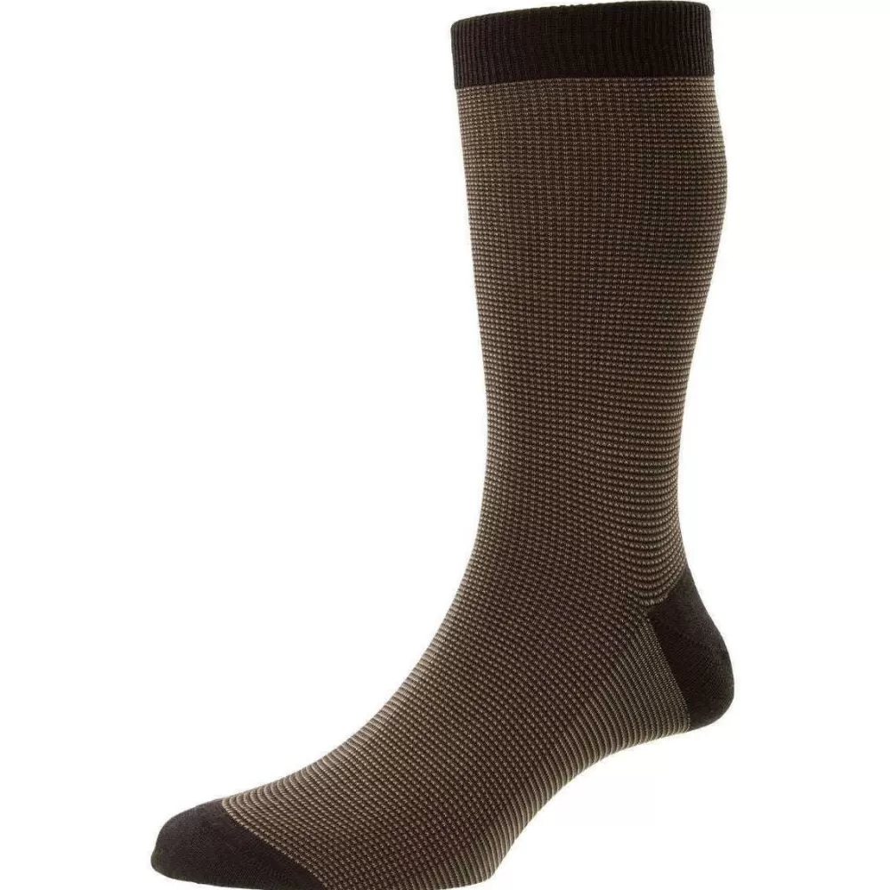 Pantherella Men's Socks^Brown Tewkesbury Cotton Fil D'Ecosse Socks