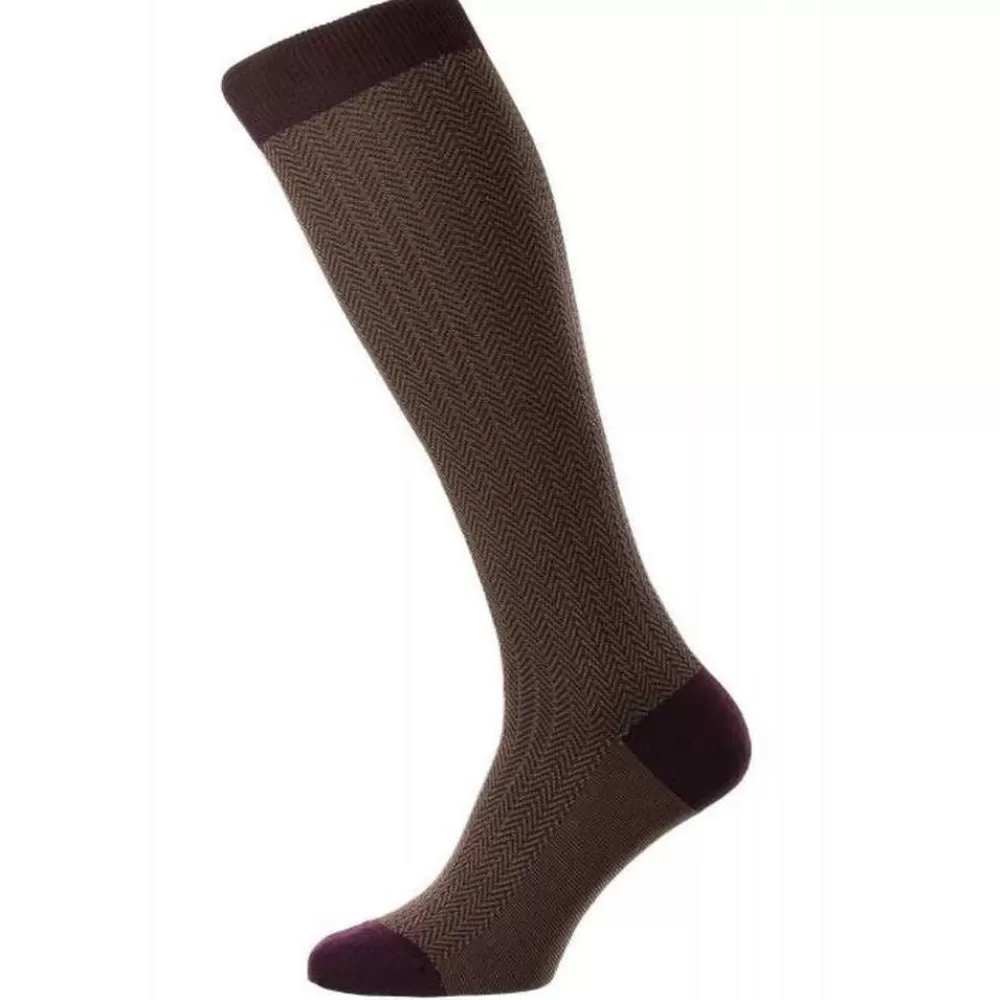 Pantherella Men's Socks^Burgundy Fabian Cotton Fil D'Ecosse Over The Calf Socks