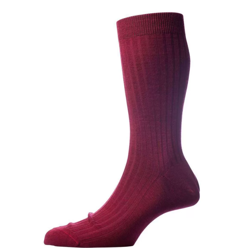 Pantherella Men's Socks^Burgundy Laburnum Rib Merino Wool Socks
