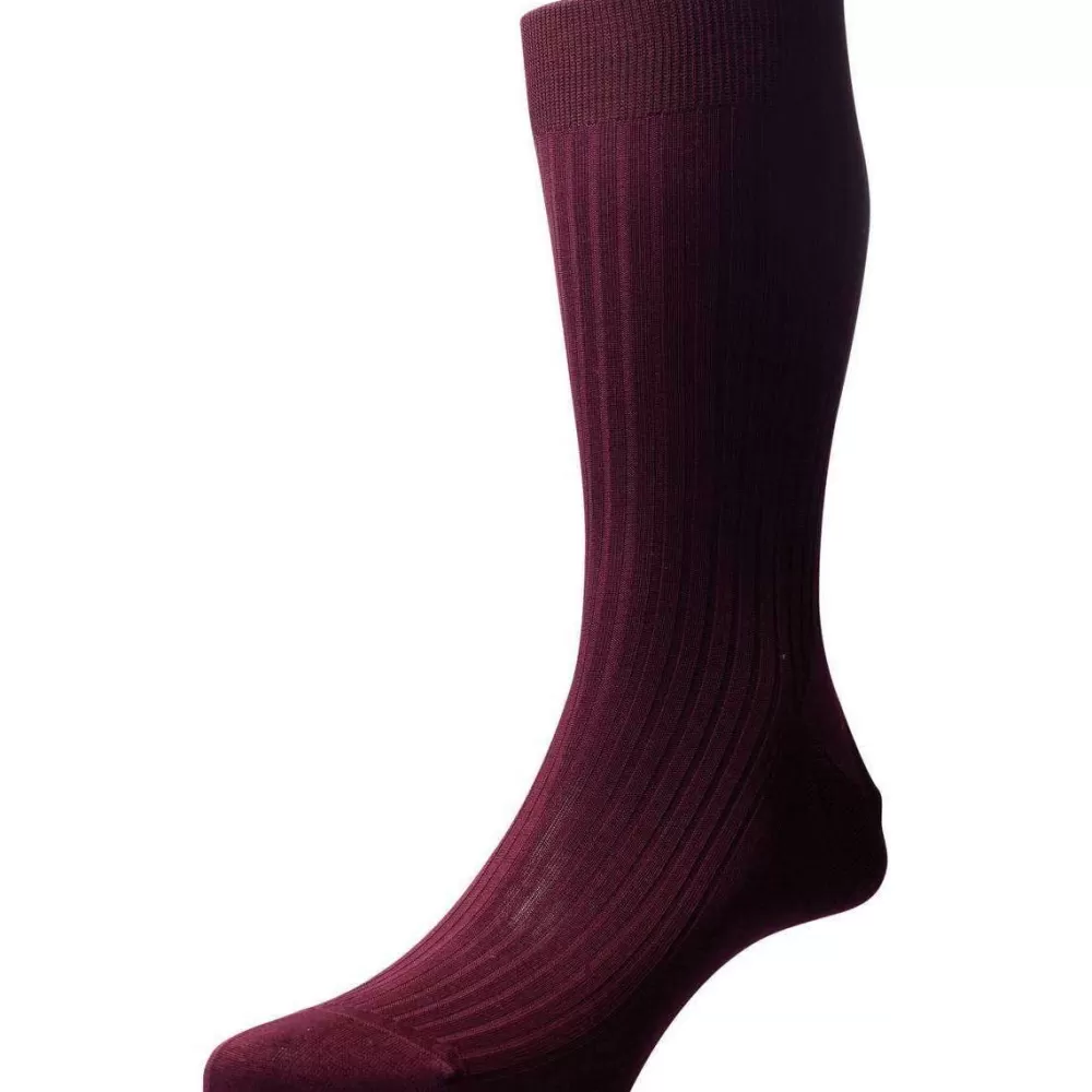 Pantherella Men's Socks^Burgundy Vale Rib Cotton Lisle Socks