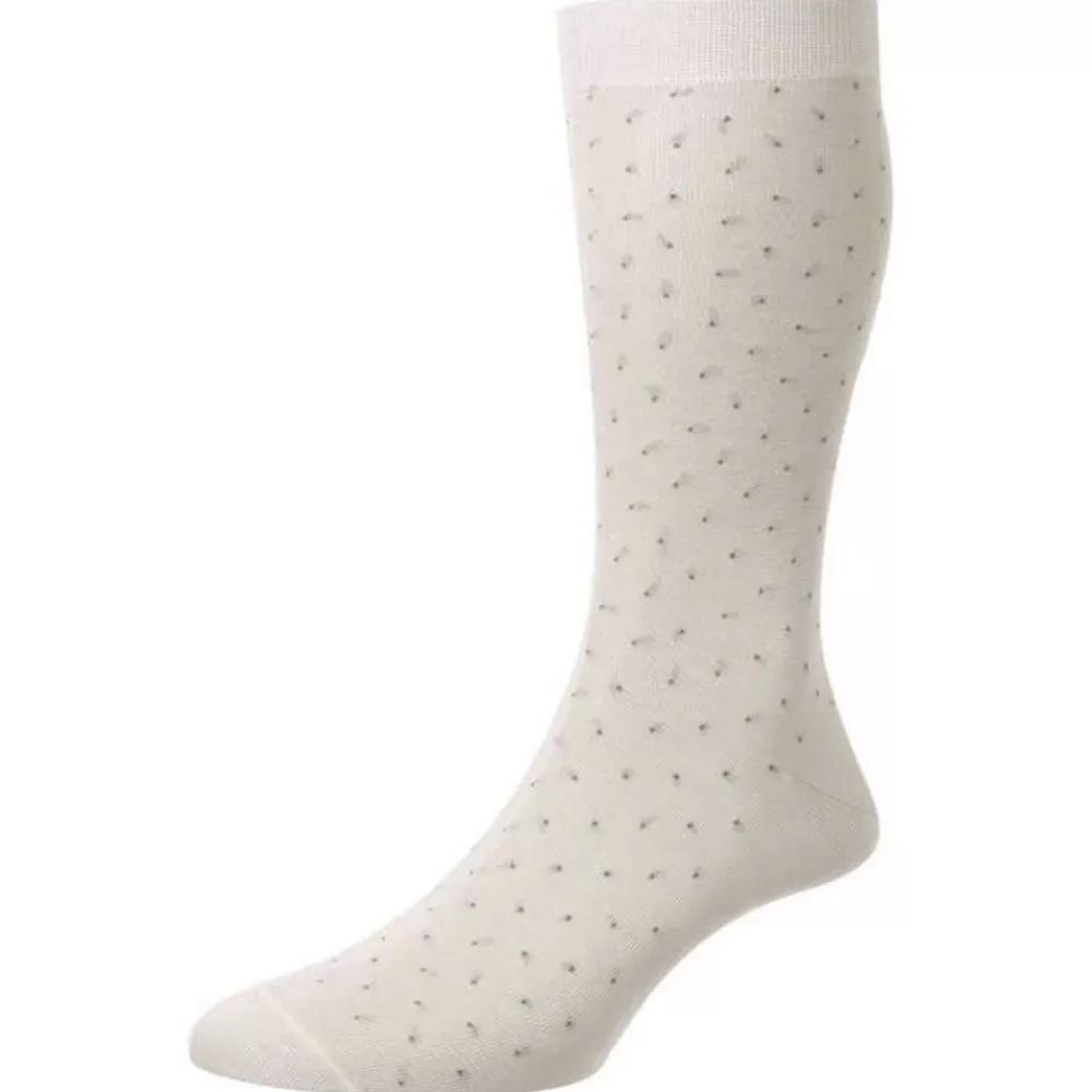 Pantherella Men's Socks^Cream Gadsbury Pindot Cotton Fil D'Ecosse Socks