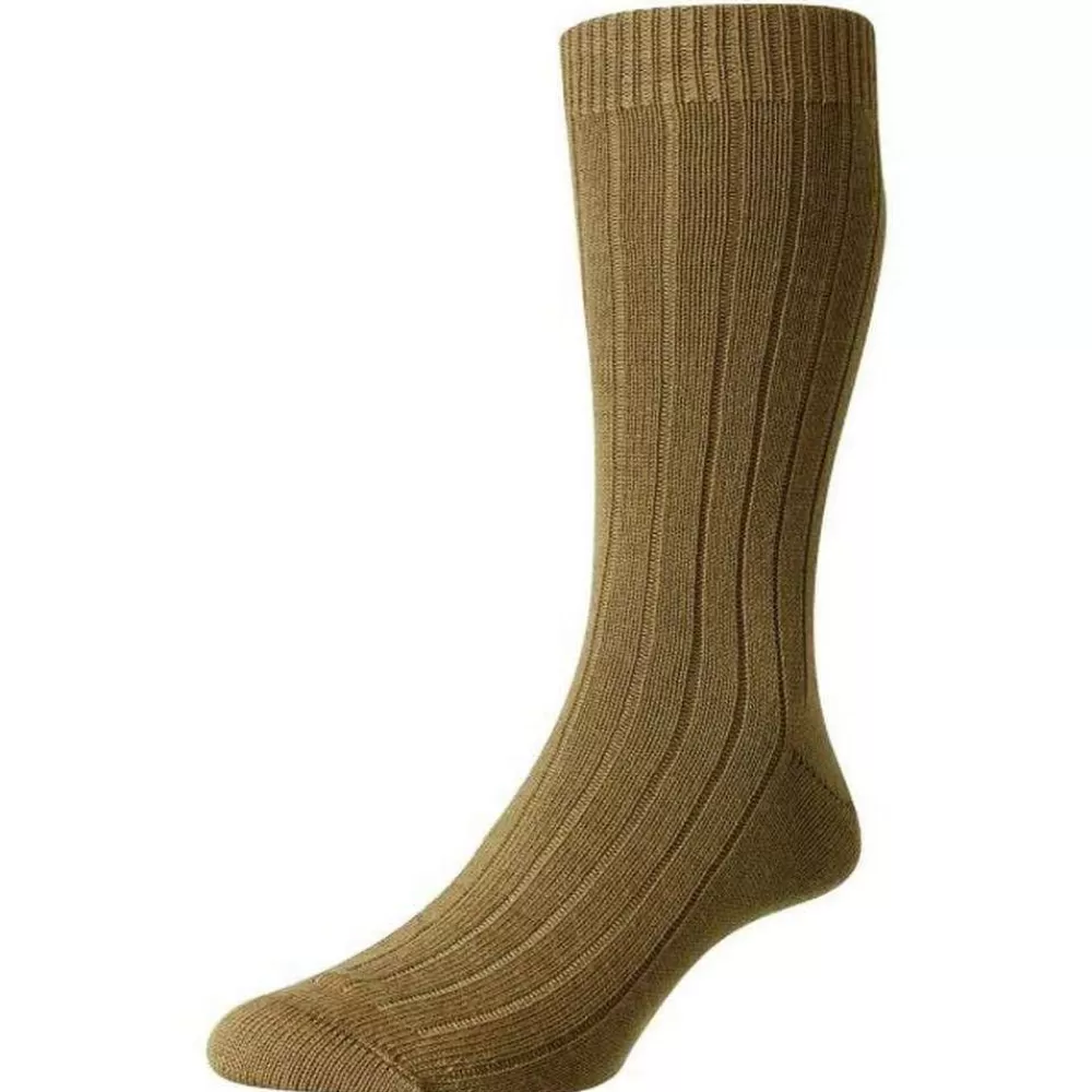 Pantherella Men's Socks^Gold Packington Rib Merino Wool Socks